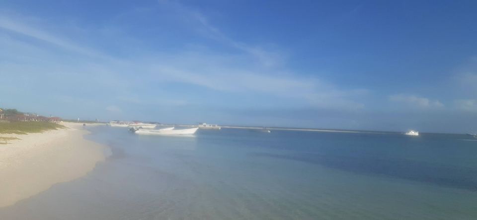 Playa larga de arena blanca y agua clara en La Tortuga